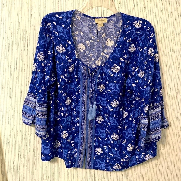 Charlie Paige Tops - Charlie Paige Curvy Boho Summer Tunic Top With Tassels Blue XL
